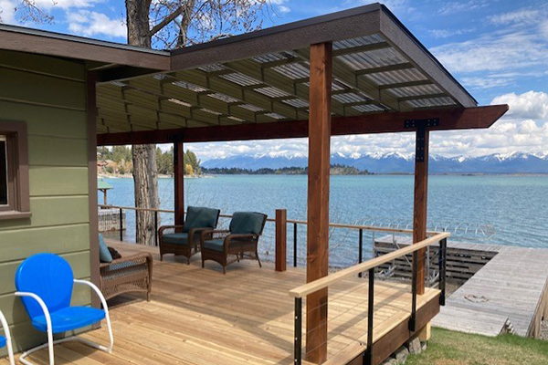 Residential Deck Cover, Corrugated Greca Bronze